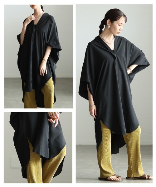 Sawa a la mode(サワアラモード)の「オーバーサイズシャツチュニック(チュニック・レディース・チャコール/オフホワイト/ブラック・FREE)」の20枚目の写真