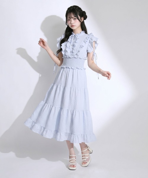 DearMyLoveRose(ディアマイラブローズ)の「プチハイネックシアーチェックティアードロングワンピース【大きいサイズあり】(ワンピース・レディース・ブルー/チェック/ホワイト・M-L/LL~3L/L~LL)」の21枚目の写真