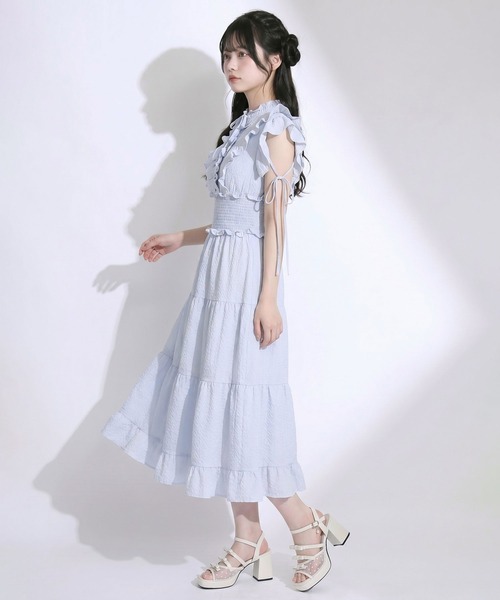 DearMyLoveRose(ディアマイラブローズ)の「プチハイネックシアーチェックティアードロングワンピース【大きいサイズあり】(ワンピース・レディース・ブルー/チェック/ホワイト・M-L/LL~3L/L~LL)」の20枚目の写真