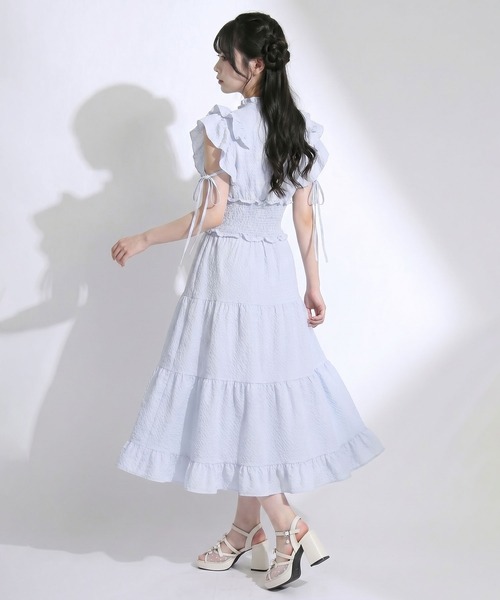 DearMyLoveRose(ディアマイラブローズ)の「プチハイネックシアーチェックティアードロングワンピース【大きいサイズあり】(ワンピース・レディース・ブルー/チェック/ホワイト・M-L/LL~3L/L~LL)」の19枚目の写真