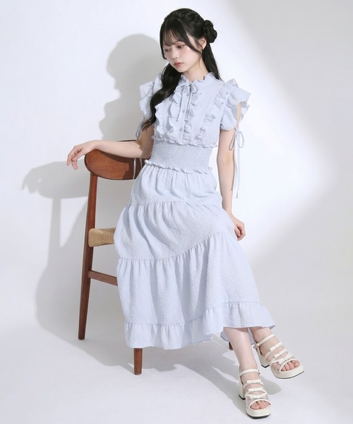 DearMyLoveRose(ディアマイラブローズ)の「プチハイネックシアーチェックティアードロングワンピース【大きいサイズあり】(ワンピース・レディース・ブルー/チェック/ホワイト・M-L/LL~3L/L~LL)」の18枚目の写真