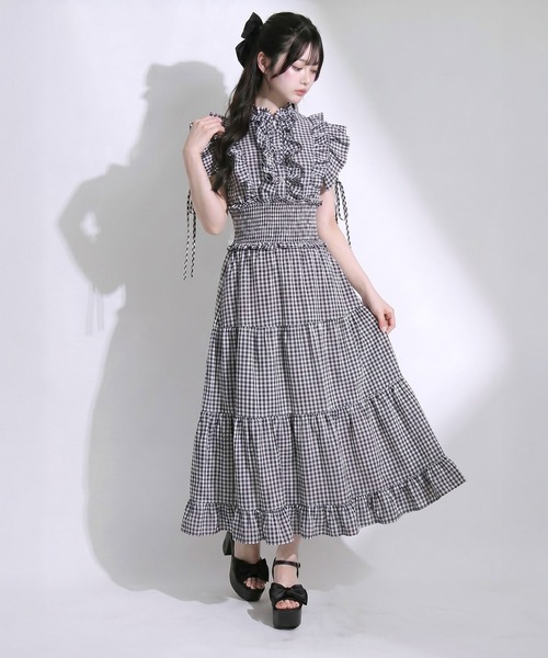 DearMyLoveRose(ディアマイラブローズ)の「プチハイネックシアーチェックティアードロングワンピース【大きいサイズあり】(ワンピース・レディース・ブルー/チェック/ホワイト・M-L/LL~3L/L~LL)」の17枚目の写真
