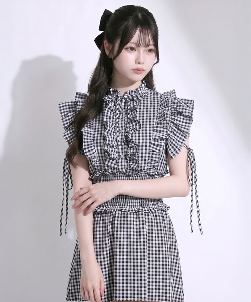 DearMyLoveRose(ディアマイラブローズ)の「プチハイネックシアーチェックティアードロングワンピース【大きいサイズあり】(ワンピース・レディース・ブルー/チェック/ホワイト・M-L/LL~3L/L~LL)」の16枚目の写真