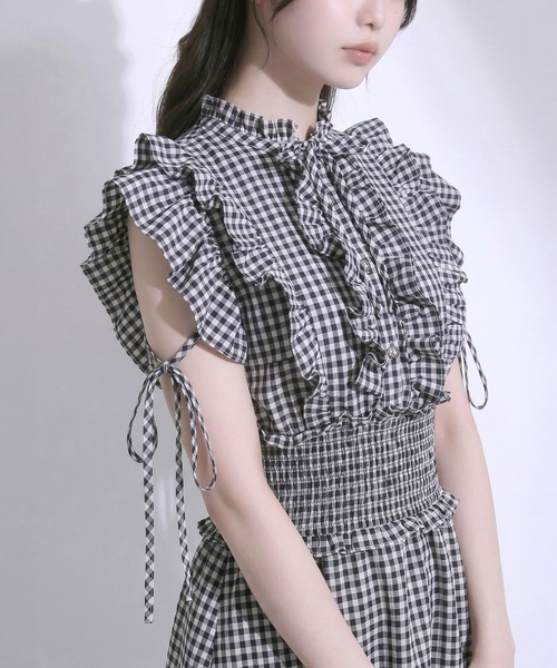 DearMyLoveRose(ディアマイラブローズ)の「プチハイネックシアーチェックティアードロングワンピース【大きいサイズあり】(ワンピース・レディース・ブルー/チェック/ホワイト・M-L/LL~3L/L~LL)」の15枚目の写真