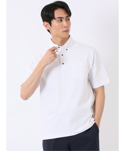 ストレッチ 接触冷感 抗菌防臭 UV シルケットポンチ 綿混 ボタンダウン