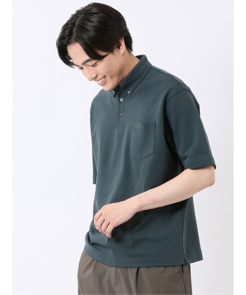 TAKA-Q（タカキュー）の「ポロシャツ 半袖 メンズ ストレッチ 接触冷感 抗菌防臭 UV 無地 綿混 ボタンダウン シルケット ポンチ（ポロシャツ・メンズ・ネイビー/ダークグリーン/ブラウン/ホワイト・MEDIUM/LARGE/X-LARGE）」の13枚目の写真
