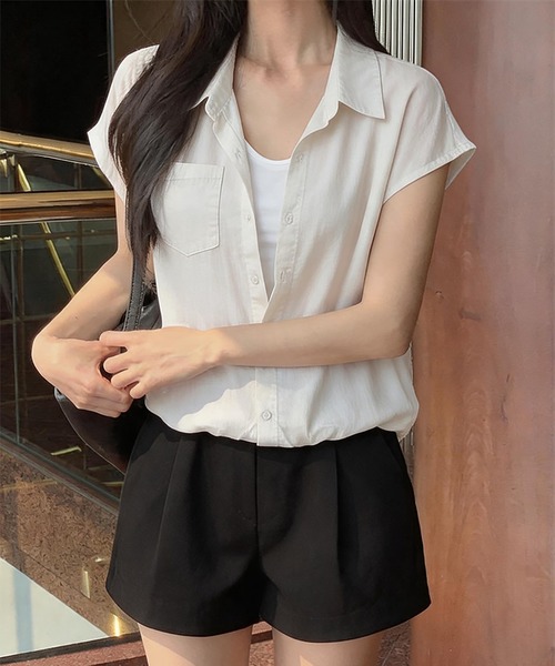 Girly Doll(ガーリードール)の「フェイクレイヤードフレンチスリーブシャツ(シャツ/ブラウス・レディース・ホワイト/グレー/パープル/ベージュ/ネイビー・FREE)」の6枚目の写真