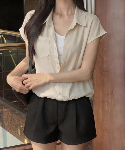 Girly Doll(ガーリードール)の「フェイクレイヤードフレンチスリーブシャツ(シャツ/ブラウス・レディース・ホワイト/グレー/パープル/ベージュ/ネイビー・FREE)」の7枚目の写真
