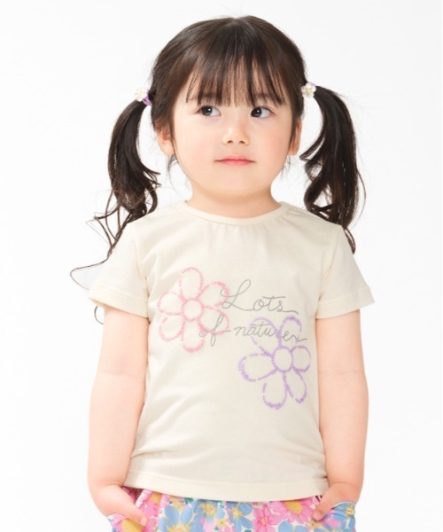 Will Mery(ウイルメリィ)の「【WEB限定】お花刺繍半袖Tシャツ(Tシャツ/カットソー・キッズ・オフホワイト/ラベンダー・110/120/90/100/130)」の1枚目の写真