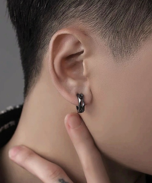 456871】メンズカットフープピアス/ペア(RZ)（ピアス（両耳用