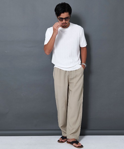 BENUSTA(ベヌスタ)の「『BENUSTA/ベヌスタ』バレルレッグパンツ【GC】(スラックス・メンズ・ネイビー/ベージュ・L/M)」の6枚目の写真