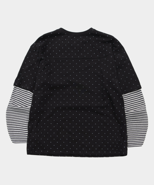 SOME PLACE（サムプレイス）の「ミニドットカラーアンバランスストライプツーウェイレイヤードTシャツ[ブラック]（Tシャツ/カットソー・レディース・ブラック・FREE）」の4枚目の写真