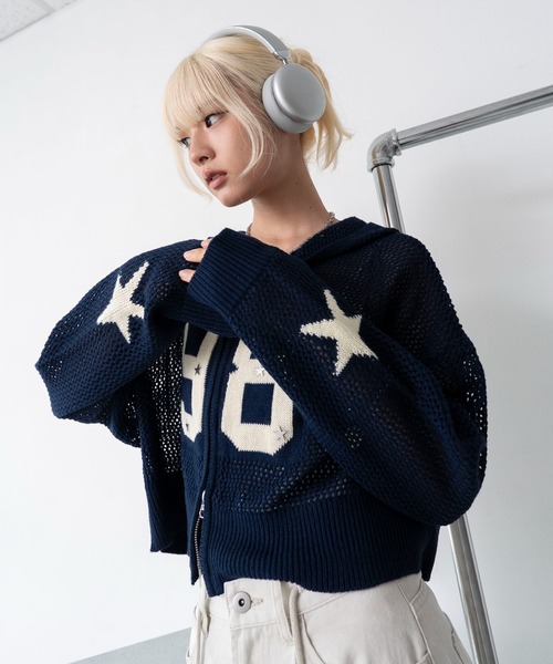 WEGO（ウィゴー）の「WEGO/【26年秋冬新作】ナンバリングメッシュニットパーカー（パーカー・レディース・ブラウン/ホワイト/ネイビー・FREE）」の12枚目の写真