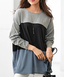 異素材使い配色ブロッキングチュニック