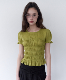 SMOCKING SHIRRING BLOUSE OLIVE