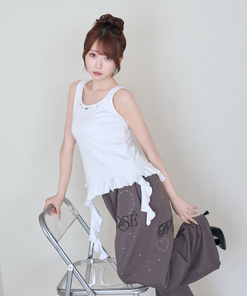 Rose Muse(ロゼミューズ)の「Frill hem tank top(タンクトップ・レディース・ブラック/ホワイト・FREE)」の10枚目の写真