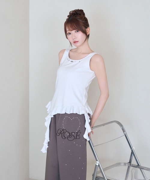 Rose Muse(ロゼミューズ)の「Frill hem tank top(タンクトップ・レディース・ブラック/ホワイト・FREE)」の11枚目の写真