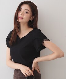 index | 【接触冷感／UVケア】ハートネックレースレイヤードトップス《洗濯機OK／6col》(Tシャツ/カットソー)