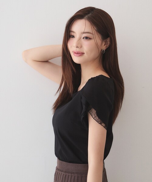 index(インデックス)の「【接触冷感/UVケア】ハートネックレースレイヤードトップス《洗濯機OK/6col》(Tシャツ/カットソー・レディース・ブルー系その他/ピンク/ナチュラル/ネイビー系5/ホワイト系9/ブラック・42/36/40/38)」の8枚目の写真