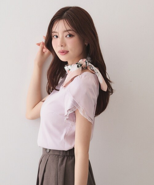 index(インデックス)の「【接触冷感/UVケア】ハートネックレースレイヤードトップス《洗濯機OK/6col》(Tシャツ/カットソー・レディース・ブルー系その他/ピンク/ナチュラル/ネイビー系5/ホワイト系9/ブラック・42/36/40/38)」の16枚目の写真