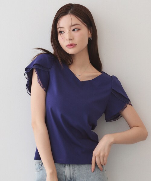 index(インデックス)の「【接触冷感/UVケア】ハートネックレースレイヤードトップス《洗濯機OK/6col》(Tシャツ/カットソー・レディース・ブルー系その他/ピンク/ナチュラル/ネイビー系5/ホワイト系9/ブラック・42/36/40/38)」の9枚目の写真