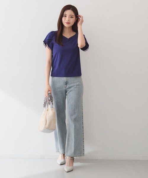 index(インデックス)の「【接触冷感/UVケア】ハートネックレースレイヤードトップス《洗濯機OK/6col》(Tシャツ/カットソー・レディース・ブルー系その他/ピンク/ナチュラル/ネイビー系5/ホワイト系9/ブラック・42/36/40/38)」の10枚目の写真