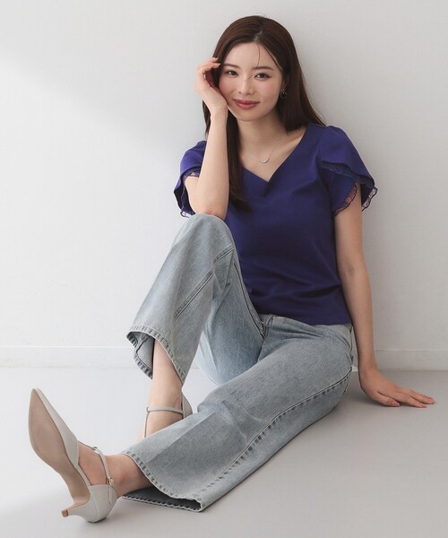 index(インデックス)の「【接触冷感/UVケア】ハートネックレースレイヤードトップス《洗濯機OK/6col》(Tシャツ/カットソー・レディース・ブルー系その他/ピンク/ナチュラル/ネイビー系5/ホワイト系9/ブラック・42/36/40/38)」の11枚目の写真