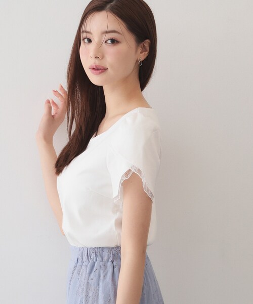 index(インデックス)の「【接触冷感/UVケア】ハートネックレースレイヤードトップス《洗濯機OK/6col》(Tシャツ/カットソー・レディース・ブルー系その他/ピンク/ナチュラル/ネイビー系5/ホワイト系9/ブラック・42/36/40/38)」の13枚目の写真