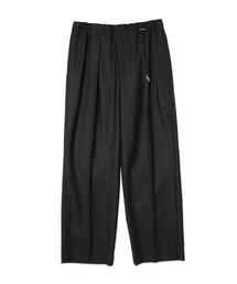 Super 120s Wool Twill Pintuck 2Tuck Drawstring Wide Pants