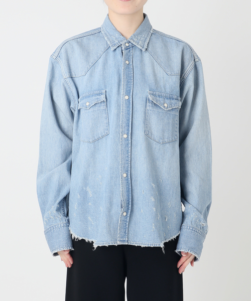Attick by Johnbull（アティックバイジョンブル）の「【Attick by Johnbull 】別注ダメージデニムシャツ（シャツ/ブラウス・レディース・スカイブルー・FREE）」の9枚目の写真