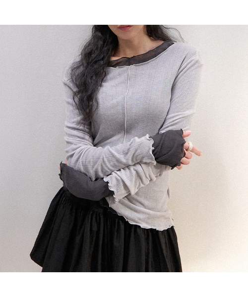 MORVE13(モルブ13)の「シアーウェーブライニングTシャツ(Tシャツ/カットソー・レディース・ライトパープル/ミント/ダークグレー/スカイブルー/ライトグレー・FREE)」の2枚目の写真