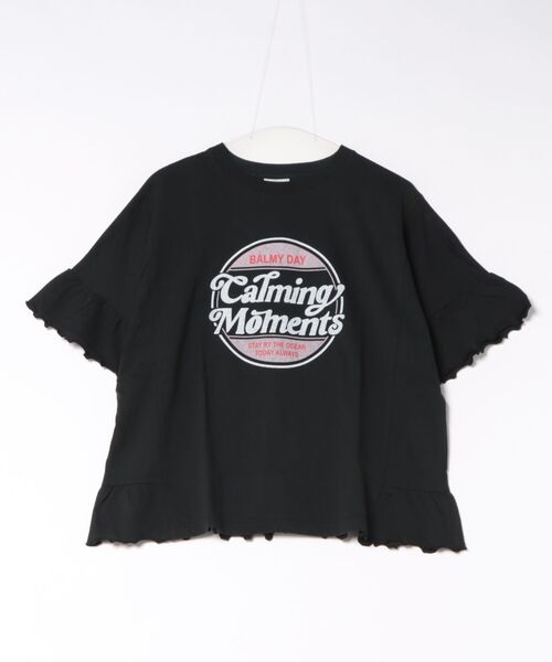 UNDERWRAPS(アンダーラップス)の「フリルデザイン 半袖Tシャツ ロゴプリント カジュアル(Tシャツ/カットソー・レディース・オートミール/ブラック・M/L)」の2枚目の写真