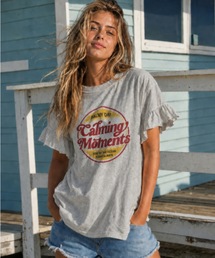 フリルデザイン 半袖Tシャツ ロゴプリント カジュアル