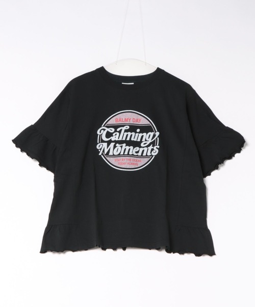 UNDERWRAPS(アンダーラップス)の「フリルデザイン 半袖Tシャツ ロゴプリント カジュアル(Tシャツ/カットソー・レディース・オートミール/ブラック・M/L)」の5枚目の写真