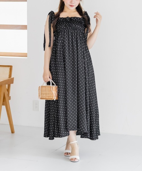 CLETTE（クレット）の「ドット柄ショルダーリボンワンピース（ワンピース・レディース・ブラック/アイボリー・3L/LL/4L）」の12枚目の写真