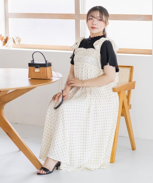 CLETTE（クレット）の「ドット柄ショルダーリボンワンピース（ワンピース・レディース・ブラック/アイボリー・3L/LL/4L）」の17枚目の写真