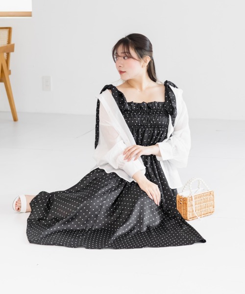 CLETTE（クレット）の「ドット柄ショルダーリボンワンピース（ワンピース・レディース・ブラック/アイボリー・3L/LL/4L）」の13枚目の写真