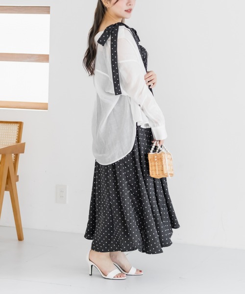 CLETTE（クレット）の「ドット柄ショルダーリボンワンピース（ワンピース・レディース・ブラック/アイボリー・3L/LL/4L）」の21枚目の写真