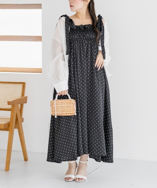 CLETTE（クレット）の「ドット柄ショルダーリボンワンピース（ワンピース・レディース・ブラック/アイボリー・3L/LL/4L）」の20枚目の写真