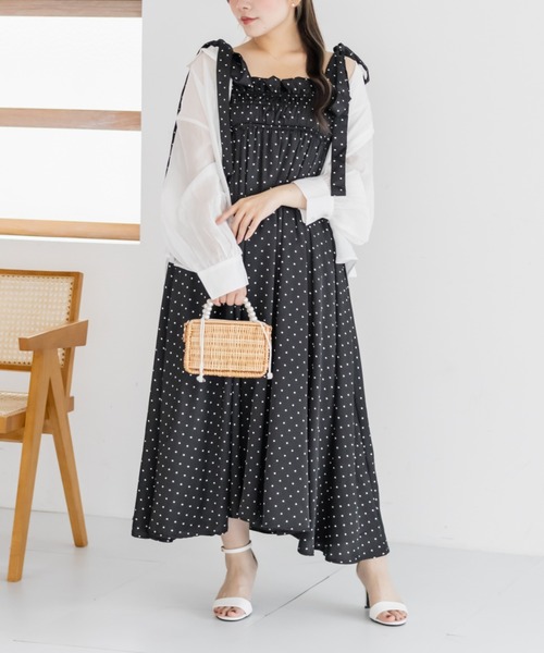 CLETTE（クレット）の「ドット柄ショルダーリボンワンピース（ワンピース・レディース・ブラック/アイボリー・3L/LL/4L）」の19枚目の写真