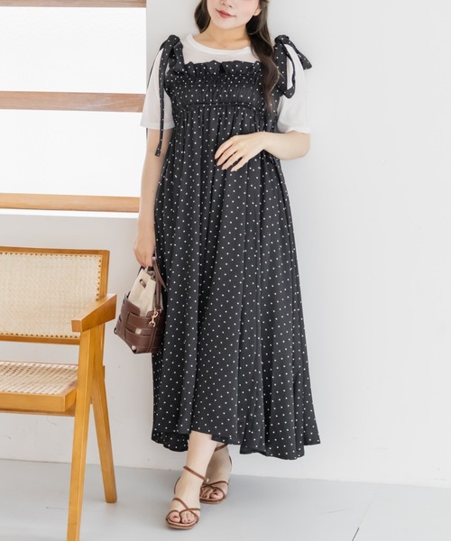 CLETTE（クレット）の「ドット柄ショルダーリボンワンピース（ワンピース・レディース・ブラック/アイボリー・3L/LL/4L）」の11枚目の写真