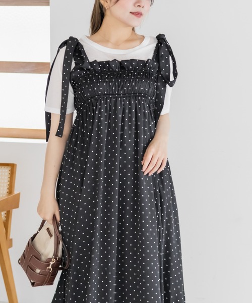 CLETTE（クレット）の「ドット柄ショルダーリボンワンピース（ワンピース・レディース・ブラック/アイボリー・3L/LL/4L）」の22枚目の写真