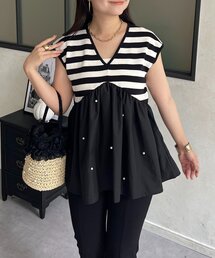 裾パールヘムラインドッキングペプラムニット