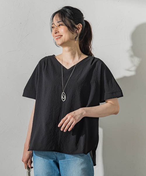 LAUTREAMONT(ロートレアモン)の「≪さらっと快適≫カラミタンブラーブラウス(シャツ/ブラウス・レディース・ブラック/ホワイト/ライトブルー/グリーン系その他・9号)」の2枚目の写真