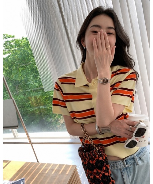 inst.ALL（インストール）の「配色ボーダーポロシャツ（ポロシャツ・レディース・クリーム・M）」の5枚目の写真