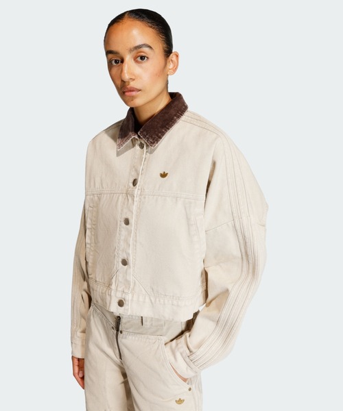 adidas(アディダス)の「キャンバス トラックトップ ジャケット / アディダスオリジナルス adidas Originals(デニムジャケット・レディース・ベージュ・XX-LARGE/X-SMALL/LARGE/MEDIUM/SMALL/X-LARGE)」の7枚目の写真