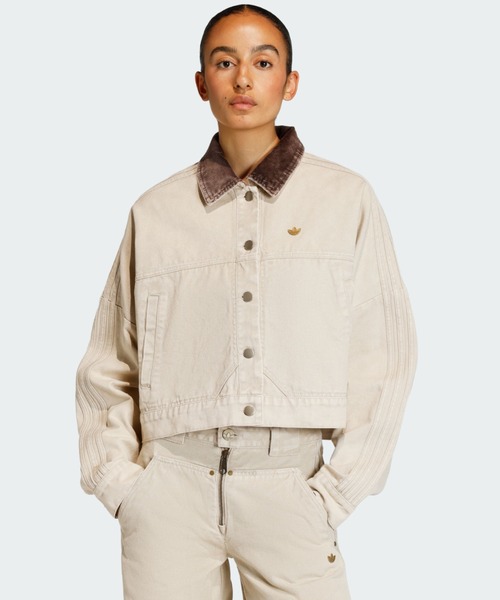 adidas(アディダス)の「キャンバス トラックトップ ジャケット / アディダスオリジナルス adidas Originals(デニムジャケット・レディース・ベージュ・XX-LARGE/X-SMALL/LARGE/MEDIUM/SMALL/X-LARGE)」の3枚目の写真
