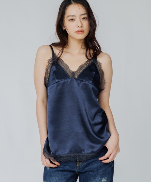 Semicouture セミクチュール　デニム　キャミソール　ブルー　バックゴム bicolor lace satin cami（バイカラーレースサテンキャミ