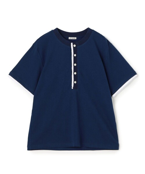 EDITION(エディション)の「コットンレイヤードヘンリーTシャツ(Tシャツ/カットソー・レディース・ダークブルー/ライトグレー・34/36)」の1枚目の写真