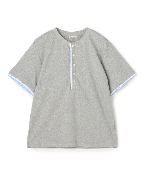 EDITION(エディション)の「コットンレイヤードヘンリーTシャツ(Tシャツ/カットソー・レディース・ダークブルー/ライトグレー・34/36)」の2枚目の写真